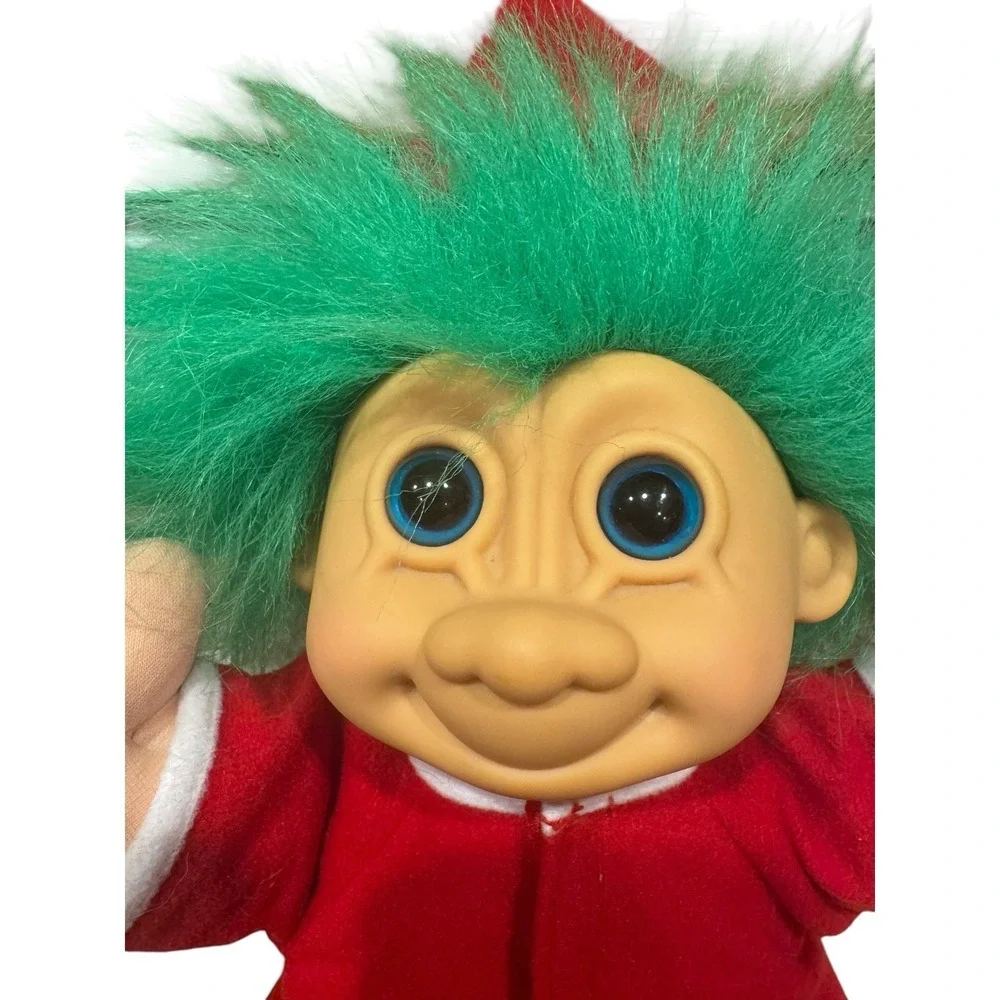 Russ Berrie Vintage Christmas Santa Troll Doll Green Hair Red Suit 2338